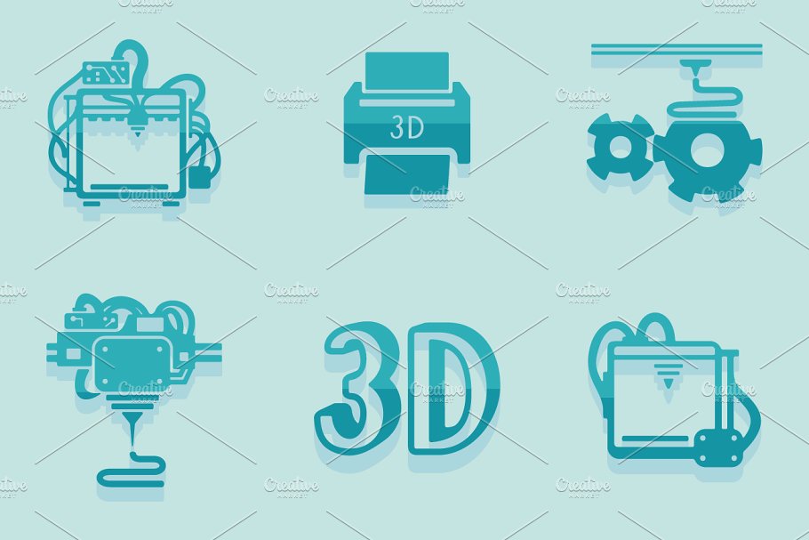 3d打印图标素材 set of three d printer icons