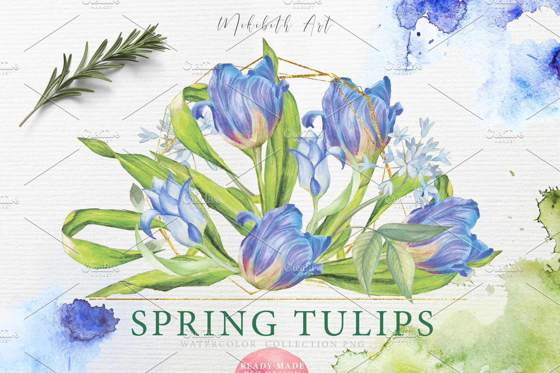 手绘水彩春季郁金香springtulips