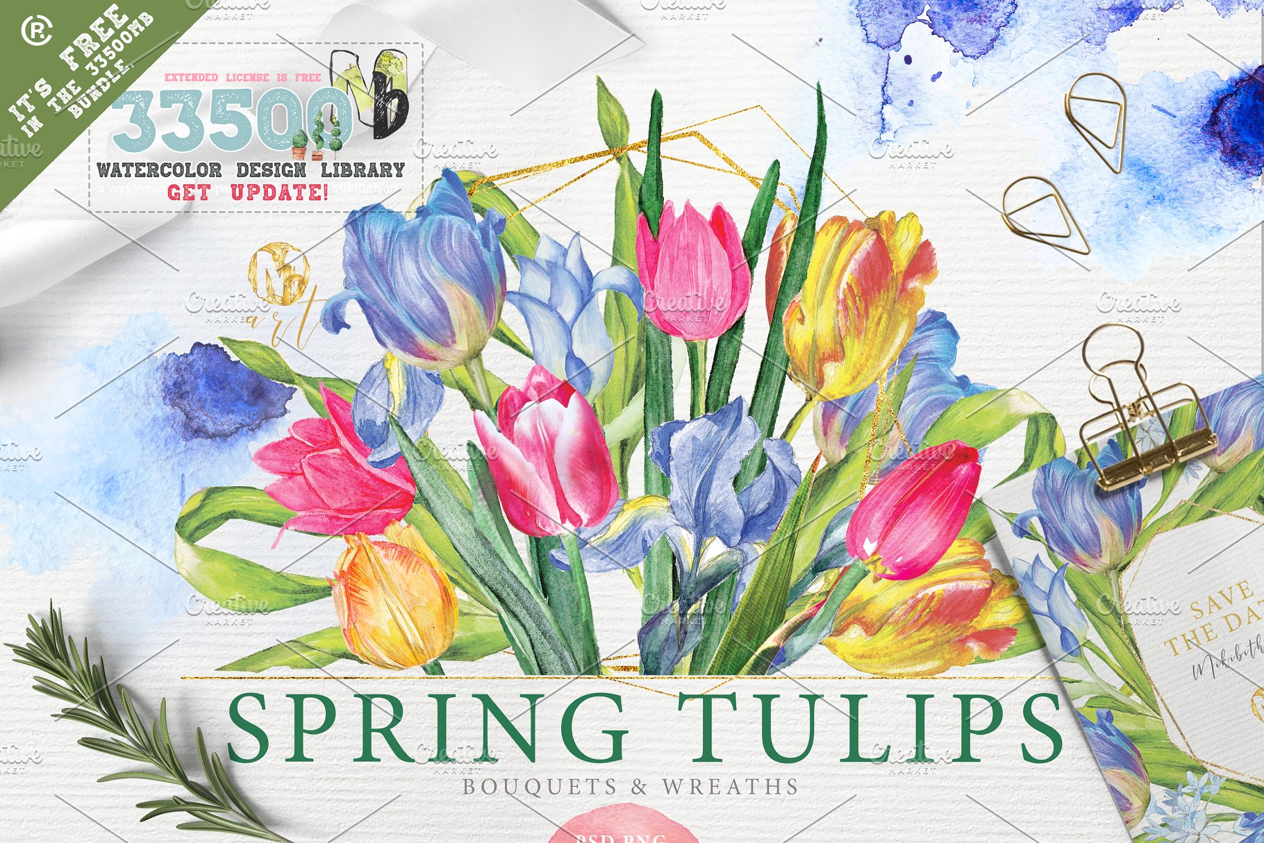 手绘水彩春季郁金香springtulips