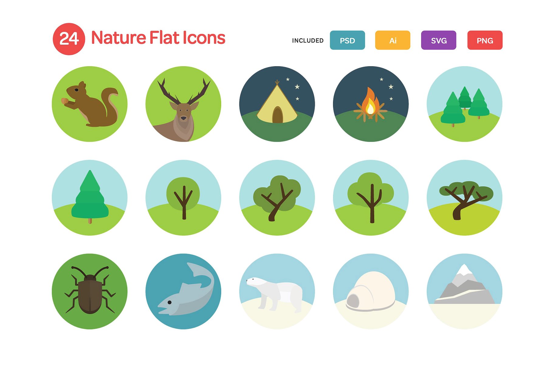 大自然元素图标素材 nature flat icons set