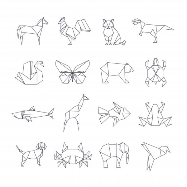 折纸多边形动物细线图标
