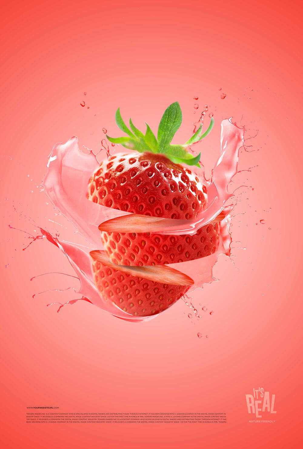 切水果风格草莓水果海报设计模板 (psd)