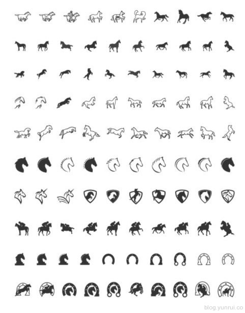 100个马的矢量图标（图形）下载