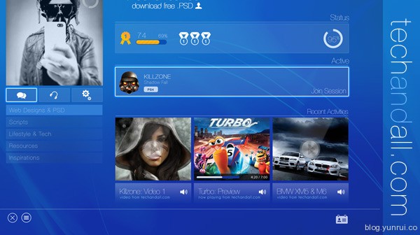 Techandall Sony PS4 UI by Rubayath in 30 New and Free UI Kits for Designers