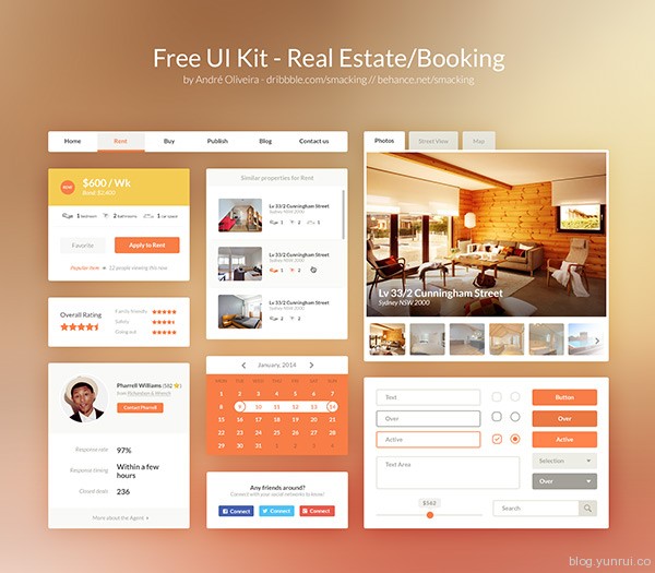 Free UI Kit PSD - Real Estate/Booking by André Oliveira in 30 New and Free UI Kits for Designers