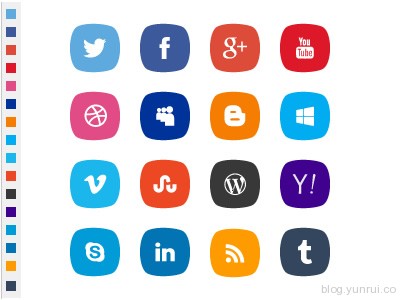 PSD social icons with original colors by Safa Paksu in 47 Fresh and Flat Icon Sets for April 2014