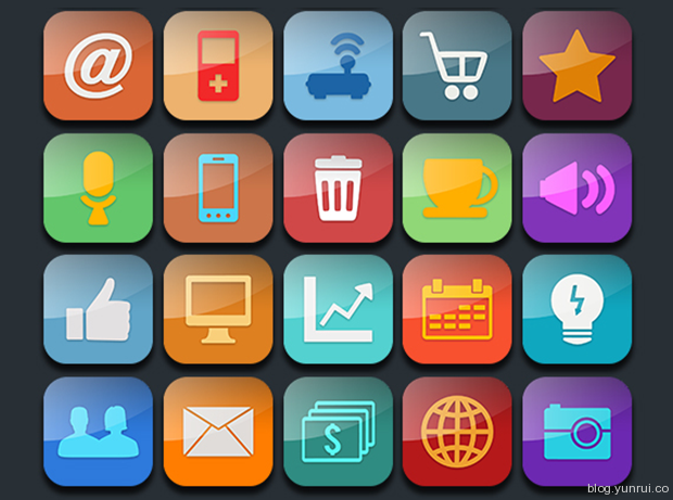 30 Glossy Icons for Mobile Apps by Ferman Aziz in 47 Fresh and Flat Icon Sets for April 2014