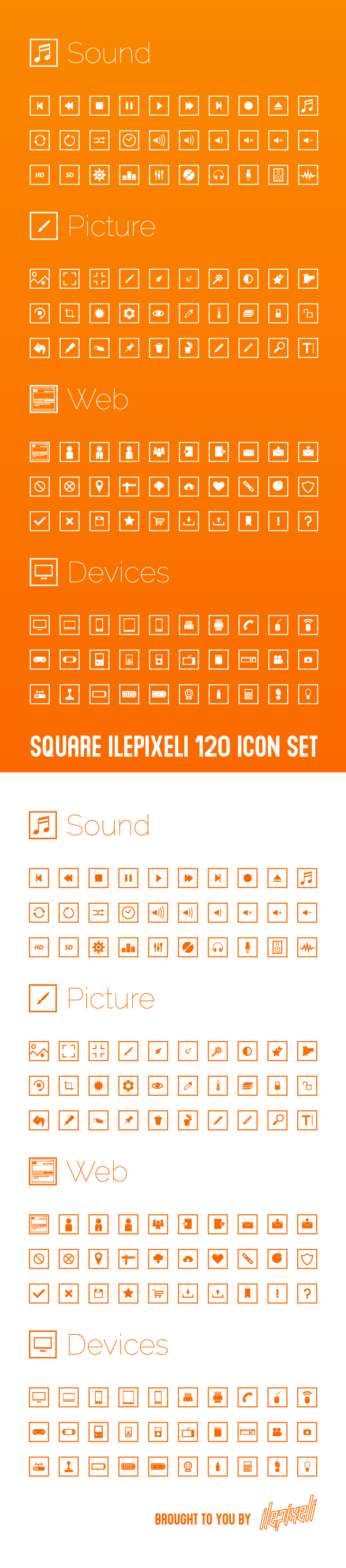 120个方块形状的矢量图标套装下载