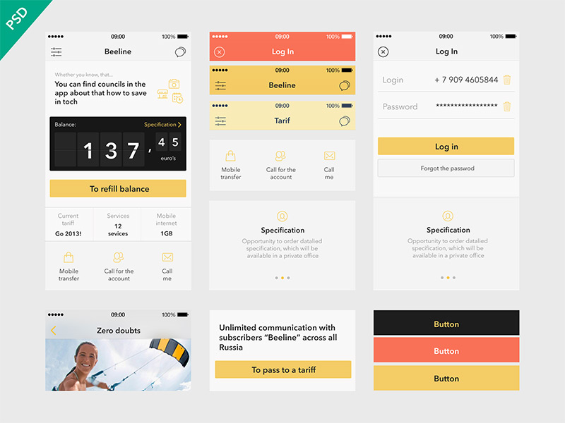 UI Kit Beeline app by Anton Skugarov in 35+ Free UI Kits for Web Designers
