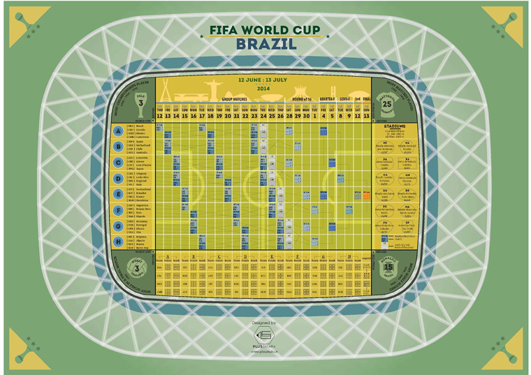 巴西2014年世界杯赛程日历PDF矢量版