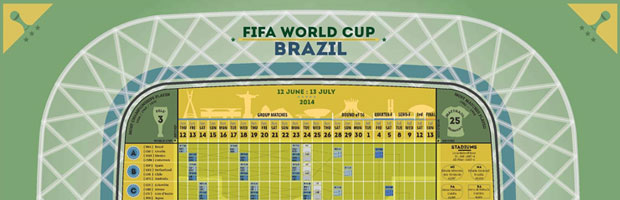 巴西2014年世界杯赛程日历PDF矢量版