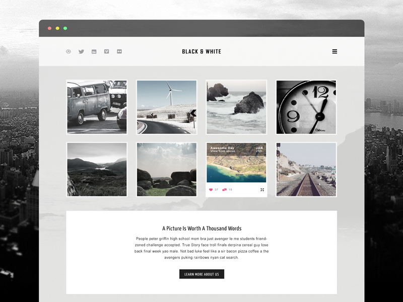 Black & White in 35 Free and Flat PSD Web Templates