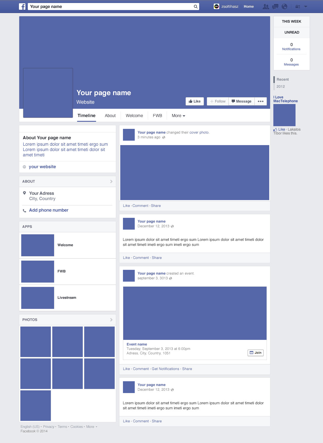 2014年最新的Facebook社交网站界面PSD模板下载