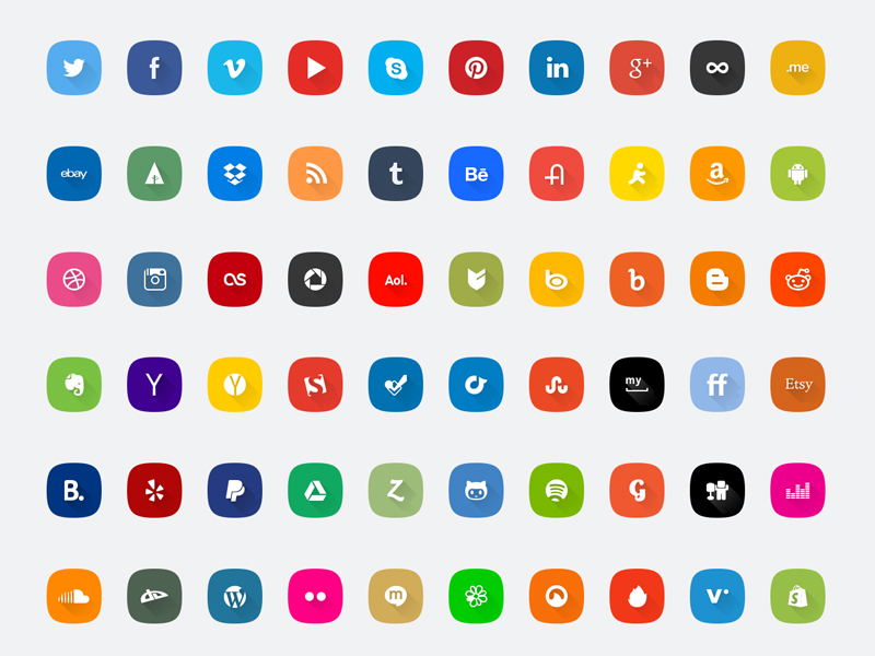 60 Social media icons set by Volkan Olmez in 26 Free and Flat Icon Sets