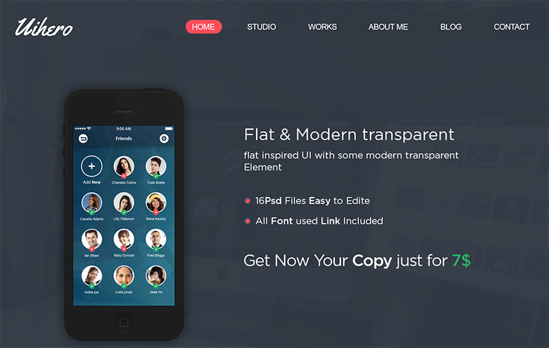 Uihero in 35 Free and Flat PSD Web Templates