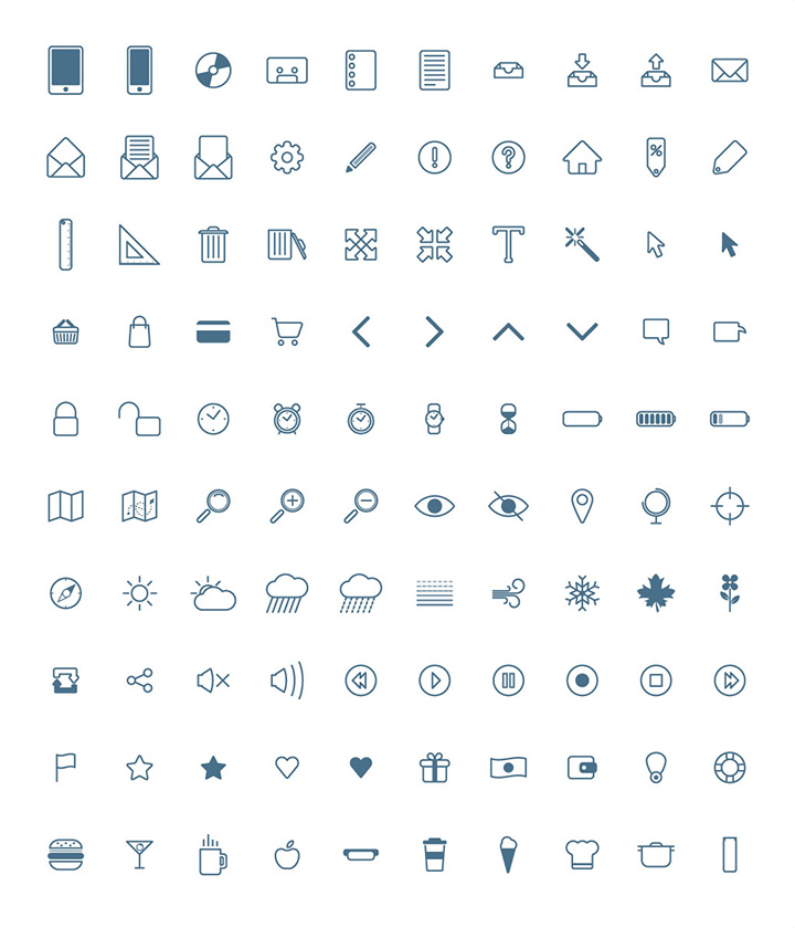 100 free icons PSD + AI + Webfont by Piotr Makarewicz in 26 Free and Flat Icon Sets