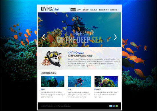 Free Website Template with jQuery Slider for Diving Club
