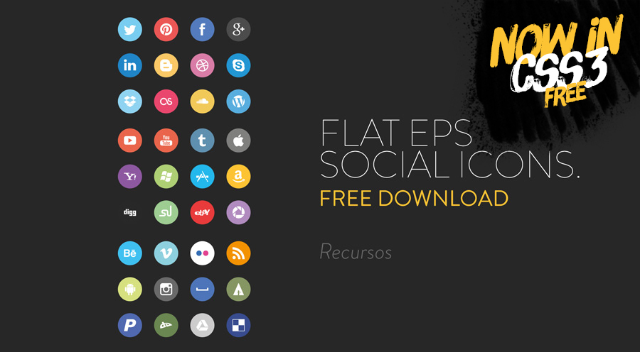 Flat Social Icons by Jorge Calvo in 40 Free Icon Sets For June 2014