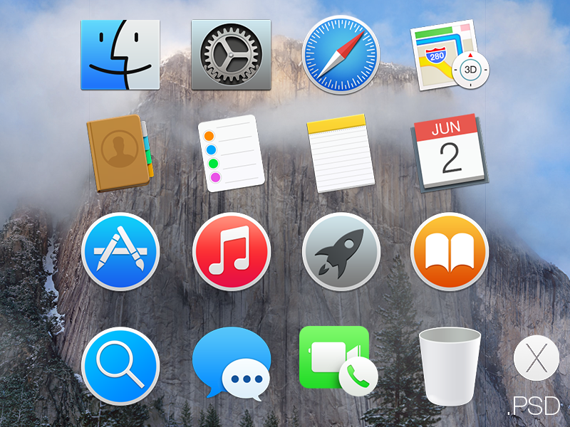 OS X Yosemite Icons by Chintan Pokiya in 40 Free Icon Sets For June 2014