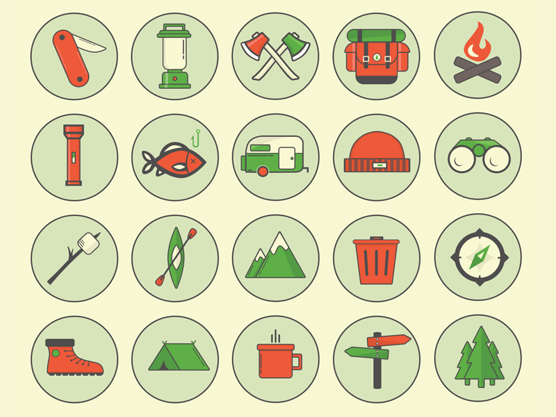 Camping Outdoor Icons by Jason Kendall in 38 Fresh and Modern Icon Sets
