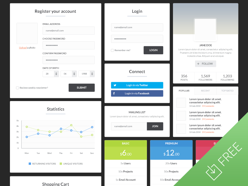 Blocky UI Kit by Medialoot in 30+ Free UI Kits for Web Designers