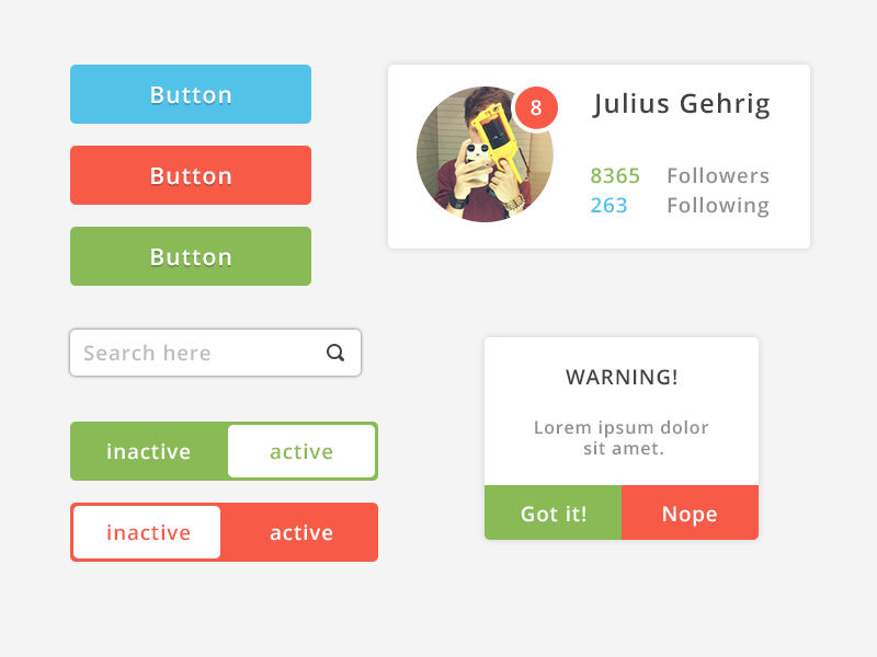 Colorful flat UI Elements by Julius Gehrig in 30+ Free UI Kits for Web Designers