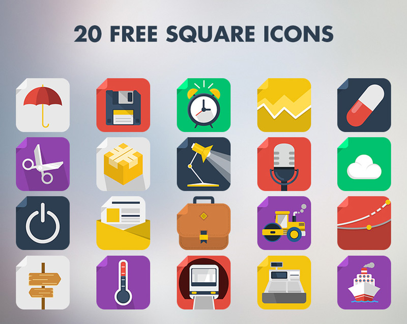 20 Square Icons by Pix3lize in 38 Fresh and Modern Icon Sets