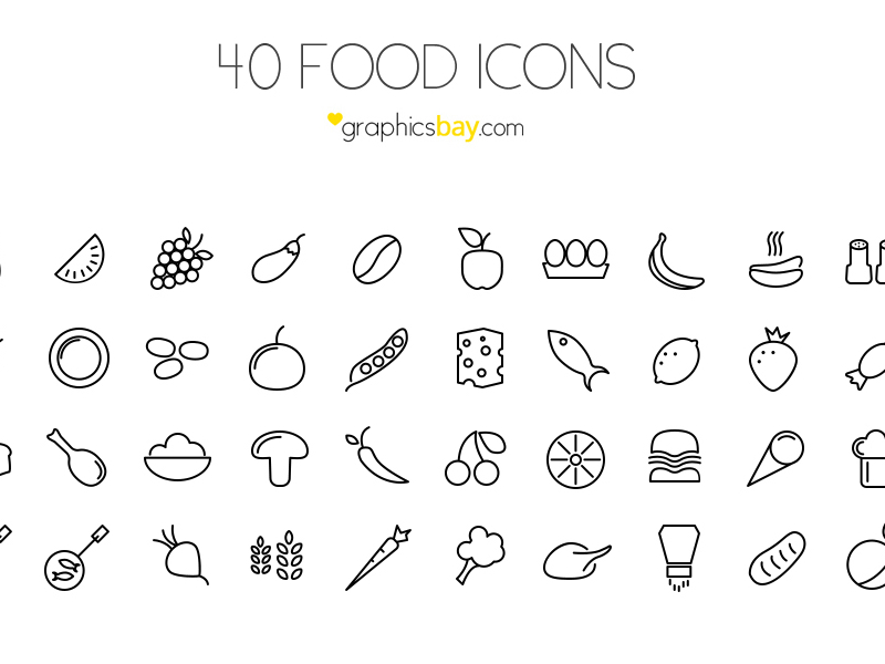 40 Food Icons by Graphics Bay Team in 30个给网页设计师准备的扁平化图标套装免费下载