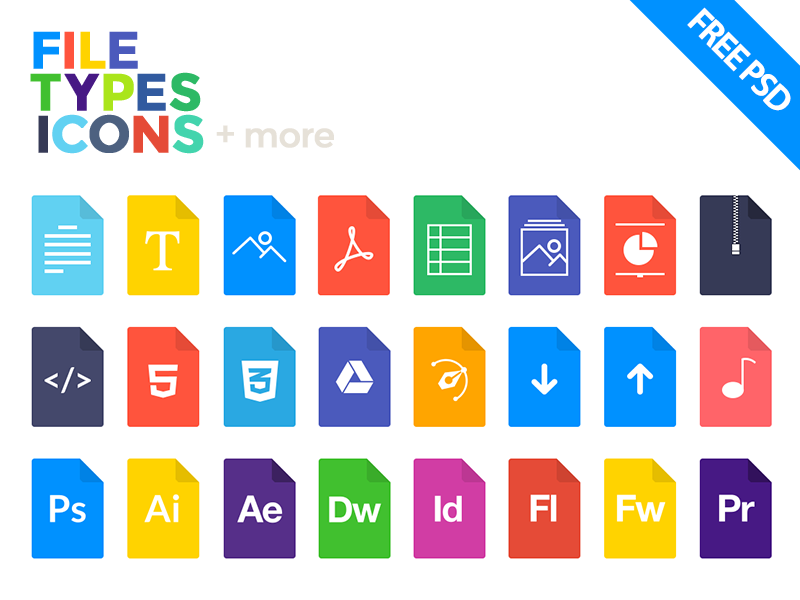 File Types Icons Set by Oliver in 30个给网页设计师准备的扁平化图标套装免费下载