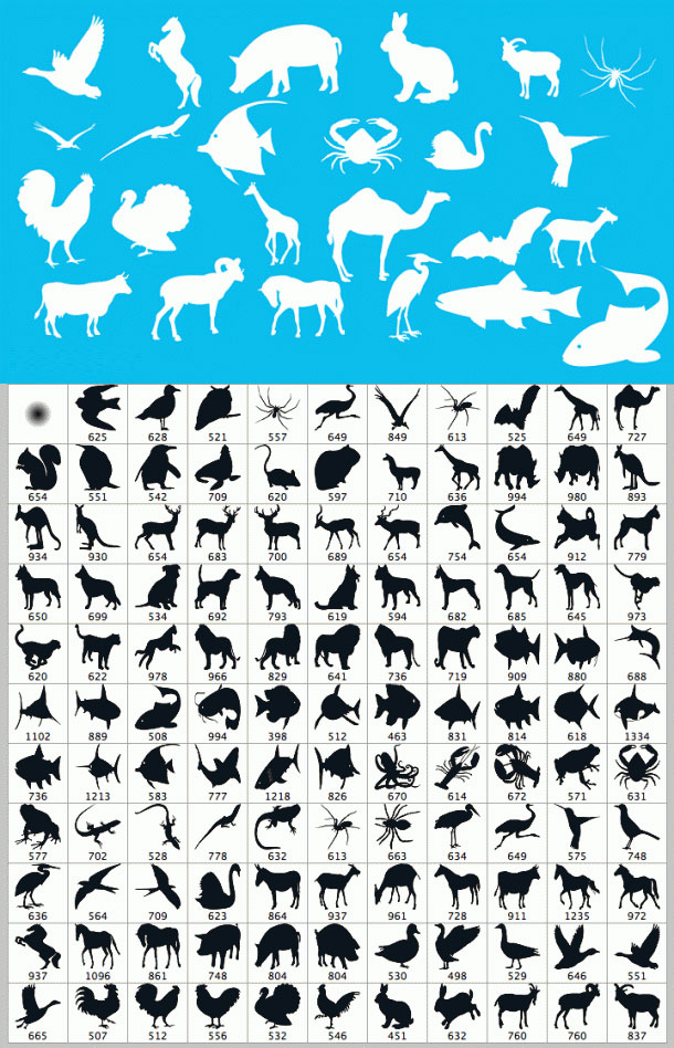120个动物类Photoshop笔刷打包下载