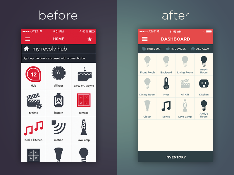 Revolv 2.0 - Before and After by Alberto Vildosola in 36个移动APP界面设计灵感欣赏（IOS8风格）