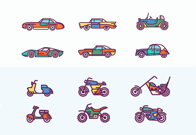 波普艺术复古的AI汽车&摩托车图标