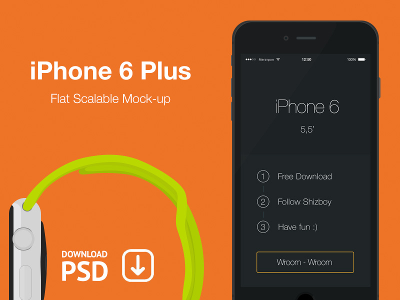 iPhone 6 Plus - Free Psd Flat Mockup by Alexander Kutuzov in 35个新鲜的iPhone6展示模型PSD下载