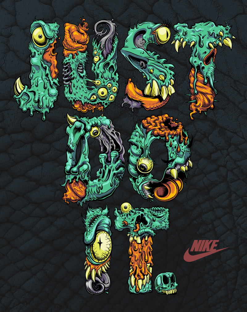 Nike Just Do It. Monster Type by Damasso Sanchez in 2014年9月出收集的有创意的Nike广告设计案例欣赏