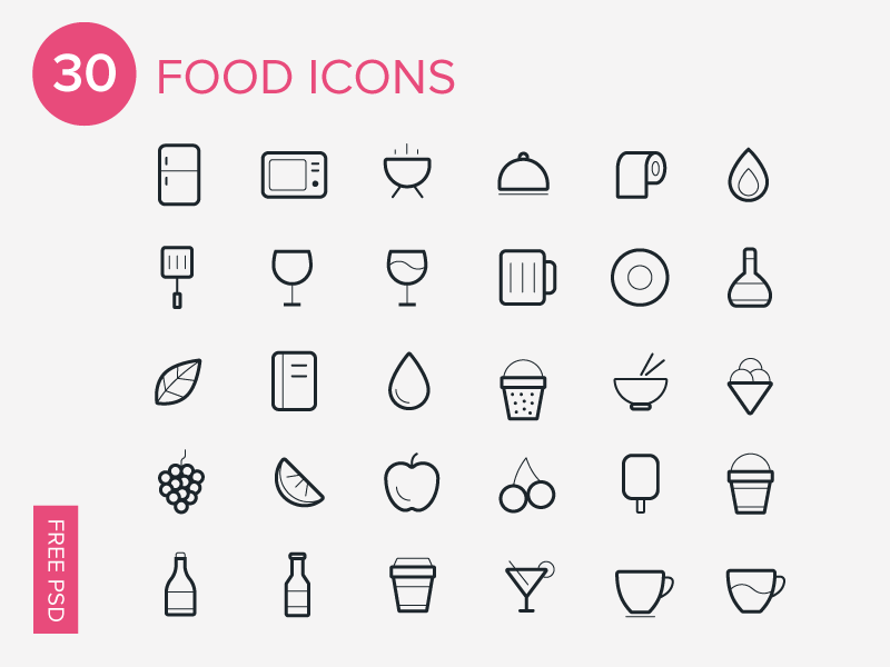 30 Foods Icons-Free Icon Set in 2014年8月份汇总的25个免费的扁平化图标套装下载