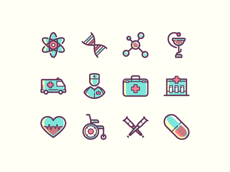 Free medical icons by Yegor Shustov in 2014年9月的免费扁平化图标套装合集下载