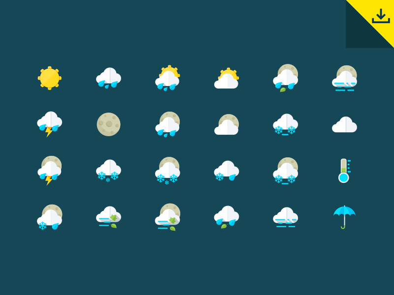Weather Icons by GraphBerry in 2014年8月份汇总的25个免费的扁平化图标套装下载
