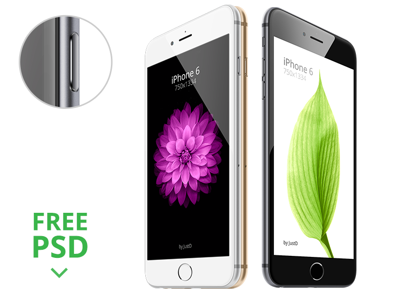 iPhone 6 - Scalable Mockups 3/4 by JustD in 35个新鲜的iPhone6展示模型PSD下载