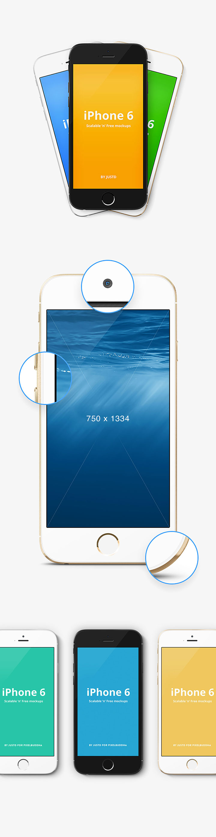 iPhone 6 4.7寸 写实版 展示矢量模型PSD下载（黑灰、白色、金色）