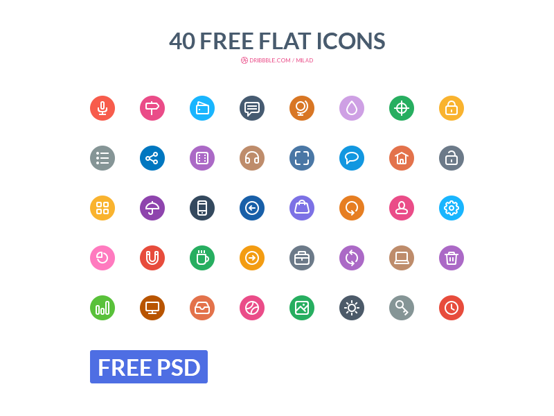 40 Free Flat Icons by Milad Gheisari in 2014年11月的22个免费扁平化图标合集
