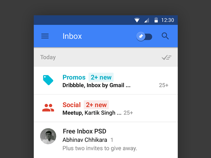 Google Inbox PSD by Abhinav Chhikara in2014年11月最新的手机app界面ui套装psd下载