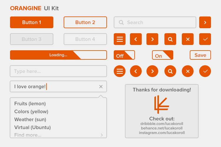 ORANGINE UI Kit by Luca Koroll in2014年11月最新的手机app界面ui套装psd下载