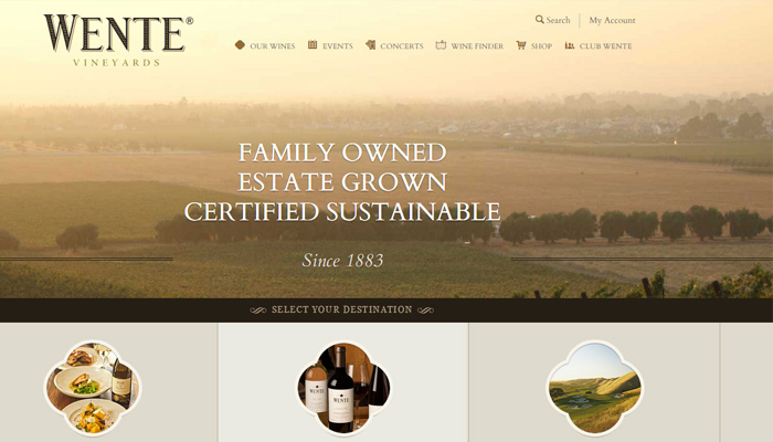 30个值得赞叹的葡萄酒厂和葡萄庄园网站设计欣赏wente vineyards homepage fullscreen photo background