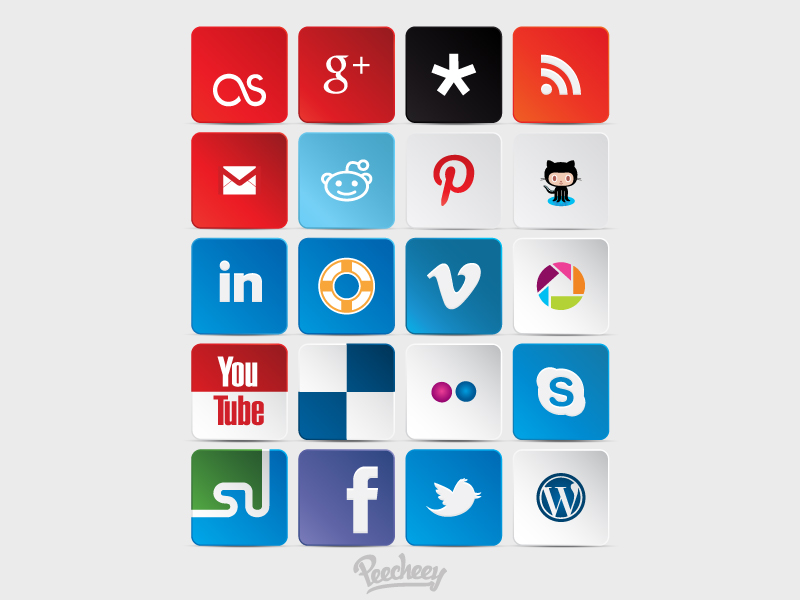 Social Media Icons by Peecheey in 2015年1月的23个免费的扁平化图标合集下载