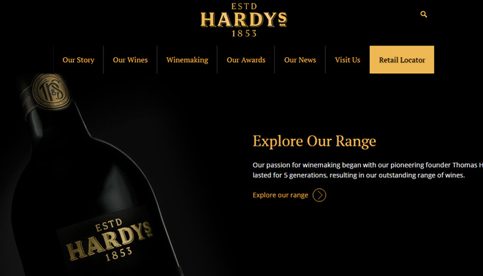 30个值得赞叹的葡萄酒厂和葡萄庄园网站设计欣赏hardys homepage dark website layout winery
