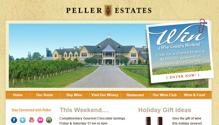 30个值得赞叹的葡萄酒厂和葡萄庄园网站设计欣赏peller estates winery vineyard homepage yellow