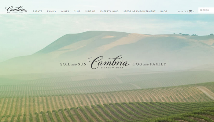 30个值得赞叹的葡萄酒厂和葡萄庄园网站设计欣赏cambria estate winery website homepage background photo