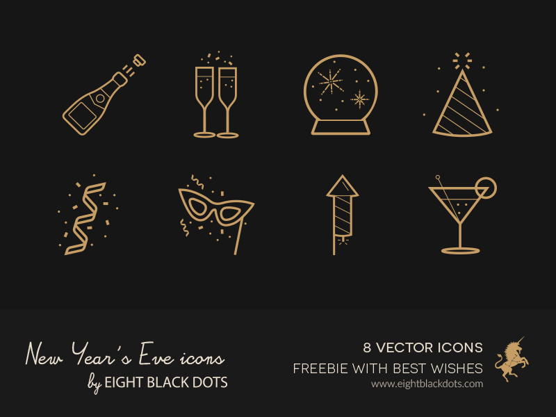 Free Icons for New Year's Eve from Ebdots by Eight Black Dots 2015年1月的扁平化图标合集下载
