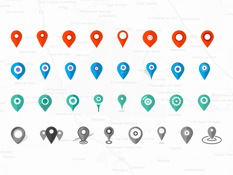32x Pins Location Icons Set by Brice Séraphin in 2015年1月的23个免费的扁平化图标合集下载
