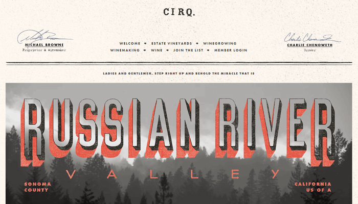 30个值得赞叹的葡萄酒厂和葡萄庄园网站设计欣赏cirq russian river valley pinot noir winery